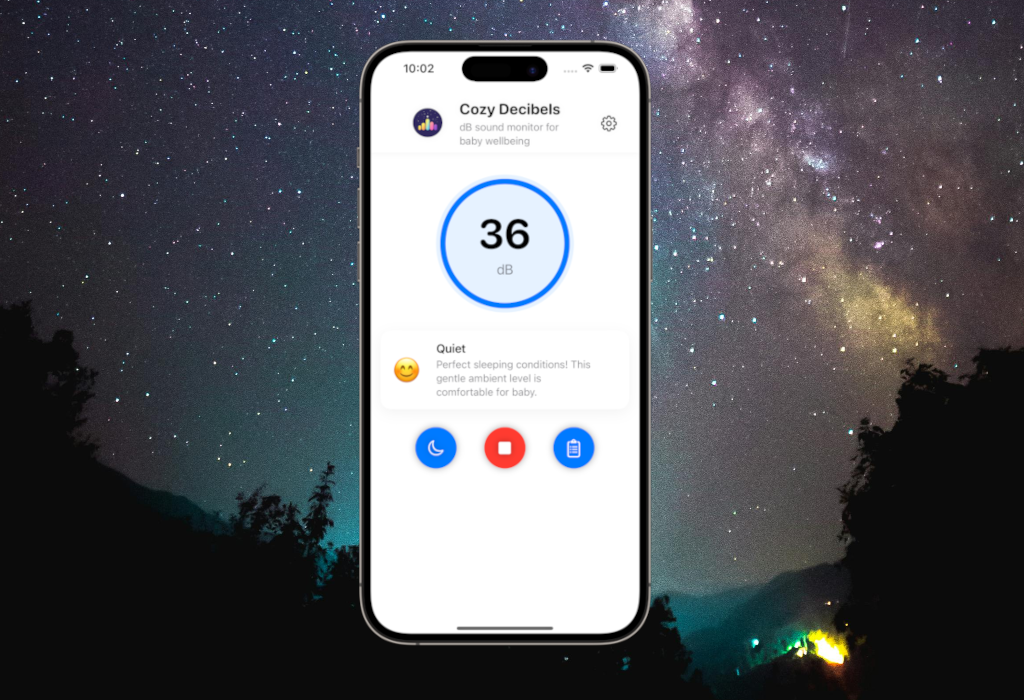 Baby wellness iOS app - A simple decibel meter that helps parents ensure a safe and peaceful sleep environment for their baby.